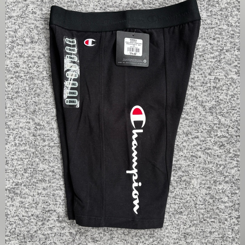 Champion Black Spell Out High Waist Streetwear Biker Athletic Shorts